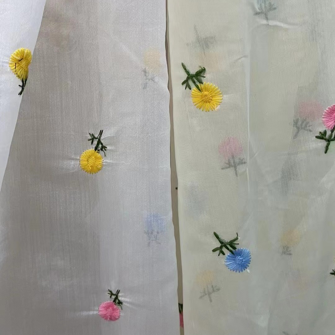 Sunflower Multicolor Line Embroidery Fabric Cotton Bubble Yarn Flat Embroidered Hanfu Handmade DIY Sling Top Summer Embroidered Fabric