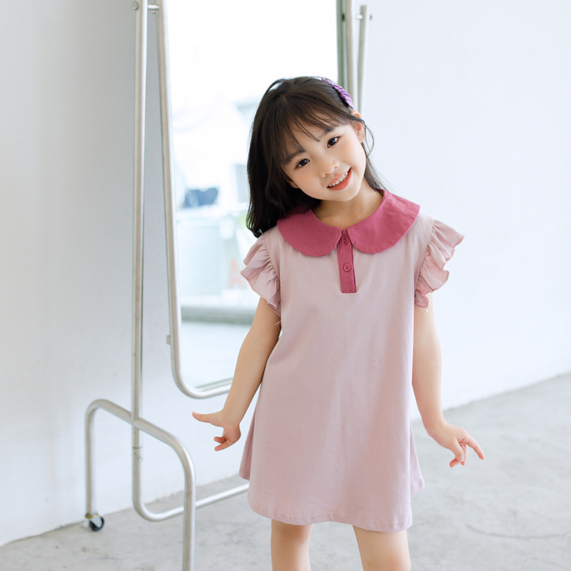 Girl's Dress Summer Children's Western Style Princess Dress Short Sleeve Doll Collar Flying Sleeve Dress Seaside Vacation Dress Beach Dress
