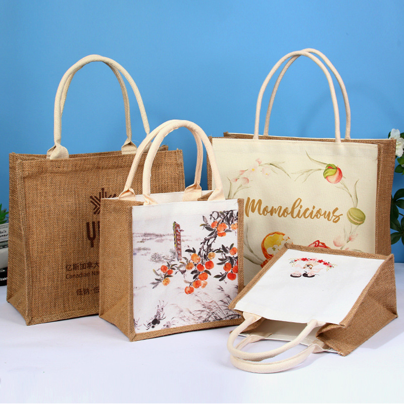 Linen Bag Can Be Printed with logo Handbag Cotton and Linen Jute Bag Environmentally Friendly Linen Bag Hand-painted Canvas Bag diyMUJI