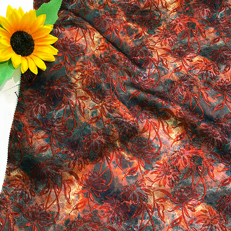 Flame red human silk jacquard fragrant cloud gauze fabric new Chinese style shirt vest cheongsam handmade fabric