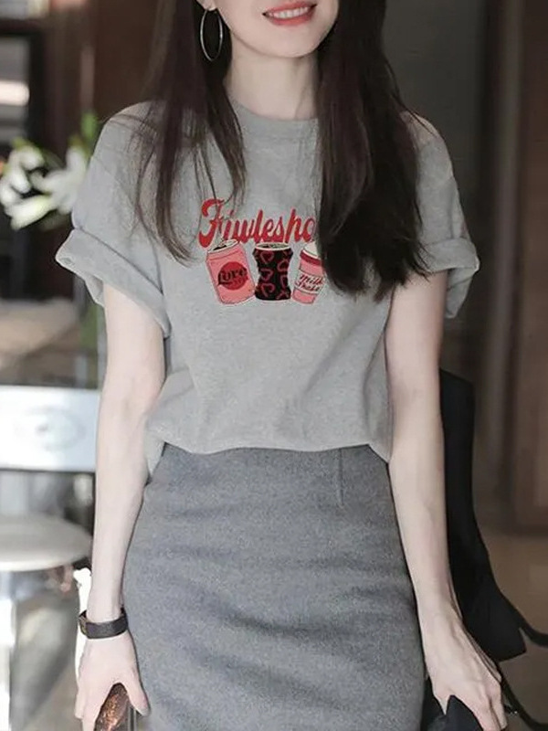 Picture of French Commuter Outer Wear Short-sleeved Printed T-shirt Women's 2024 Summer New Age-reducing Fashionable Popular Top