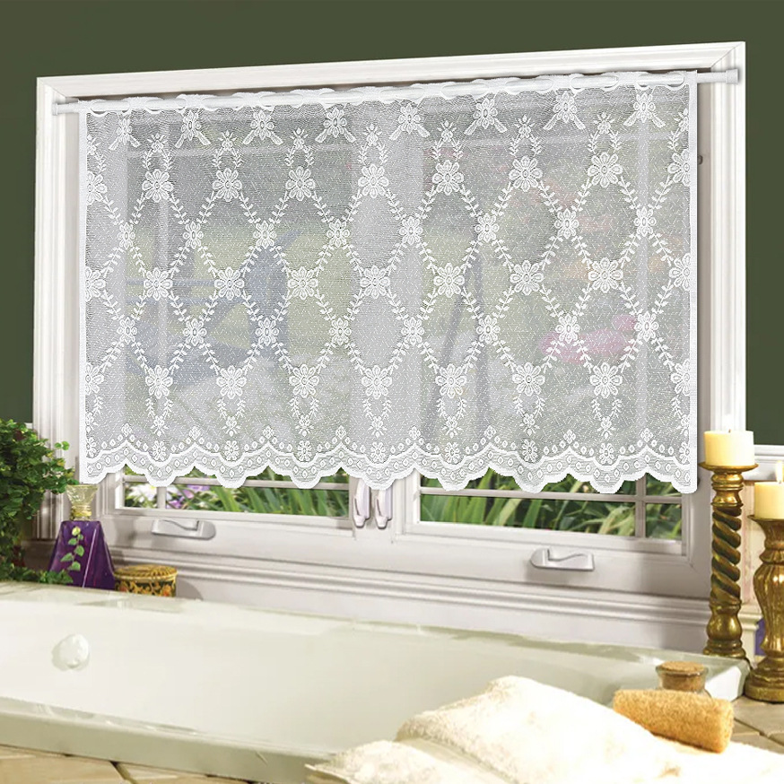 Nordic Style Fresh White Flower Short Curtain Kitchen Living Room Lace Polyester Mesh Half Curtain Punch-free Curtain Decoration