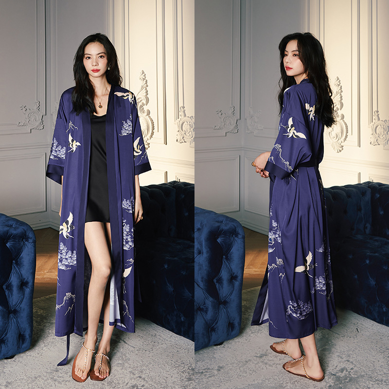 Picture of Yaoting Satin Printed Pajamas for Women Summer Large Size Accessible Luxury Three-Quarter Sleeves Cool Long Nightgown Home Wear Women Wp2669