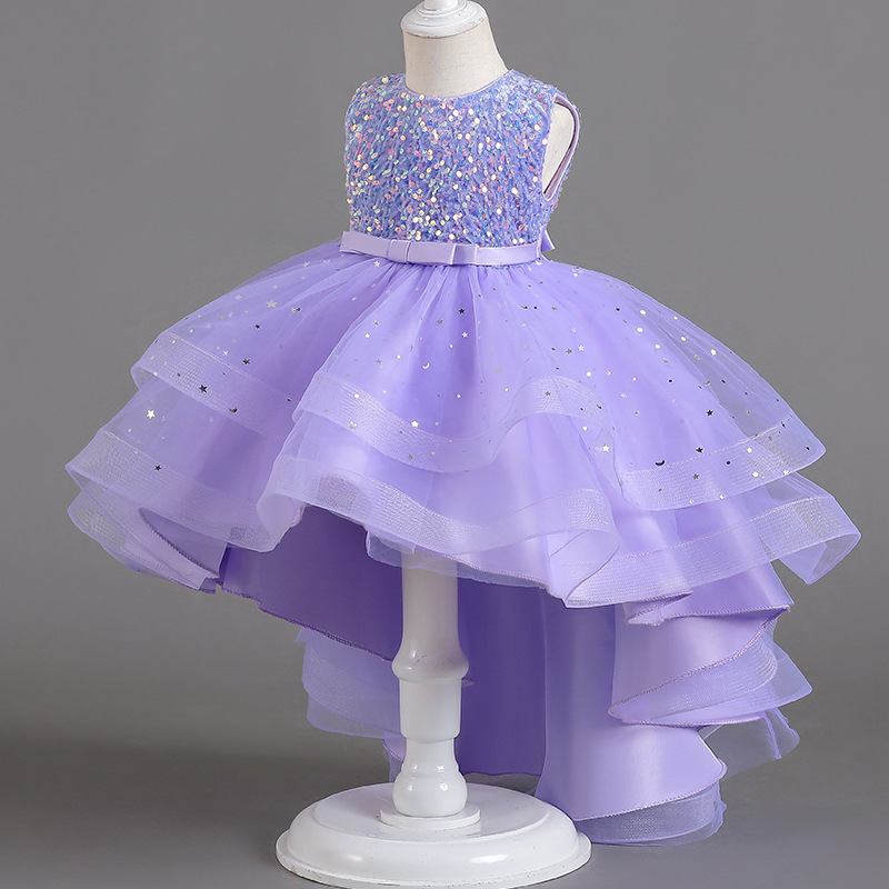 Picture of Girls Princess Dress Sleeveless Tail Dress Flower Girl Wedding Dress Tutu Skirt Kidsren Catwalk Piano Performance Evening Dress