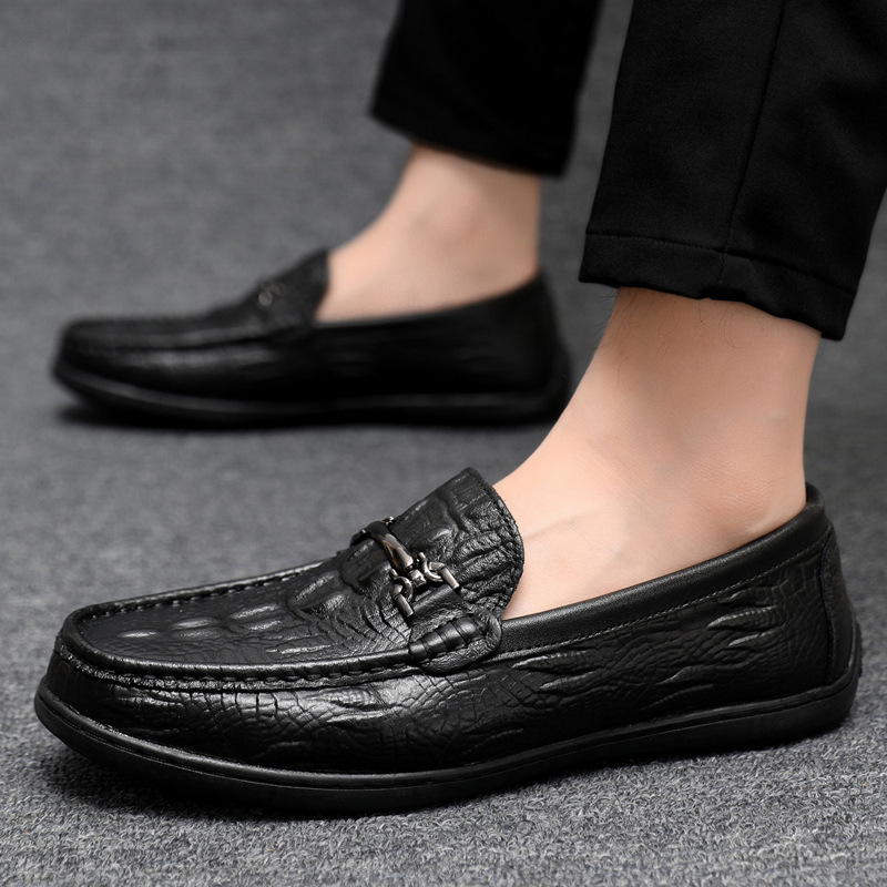 Spring and Summer New Pea Shoes Men's Crocodile Pattern Youth Slip-on Foot Driving Shoes Casual Business Men's Leather Shoes
