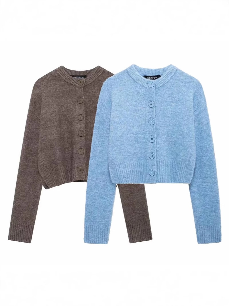 Foreign trade wholesale 2024 autumn new European and American wind soft round neck knitted cardigan coat cross-border Amazon