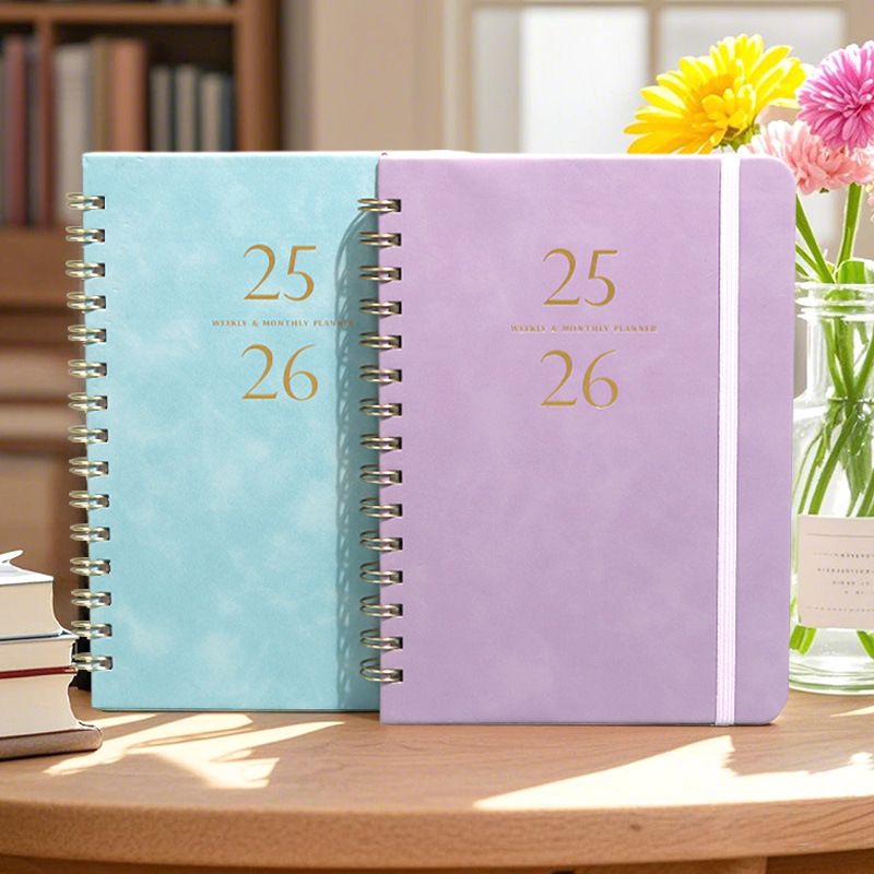 Weekly Planner A5 Notebook Diary Schedule Book Leather Notepad Spiral Notebook Self-Discipline Check-In Book Business
