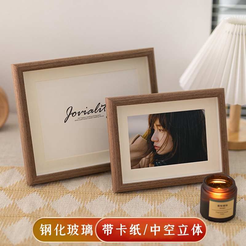Hollow Three-Dimensional Wall-Mounted Dried Flower Photo Frame Display Stand Wooden Wall-Mounted 5678inch A4A3 with Cardboard Picture Frame