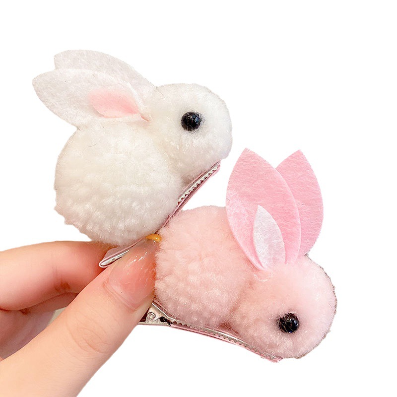 Picture of Children's Hairpin Girl Cute Super Cute Three-dimensional Rabbit Plush Hairpin Girl's Hair Hair Accessories for Autumn and Winter