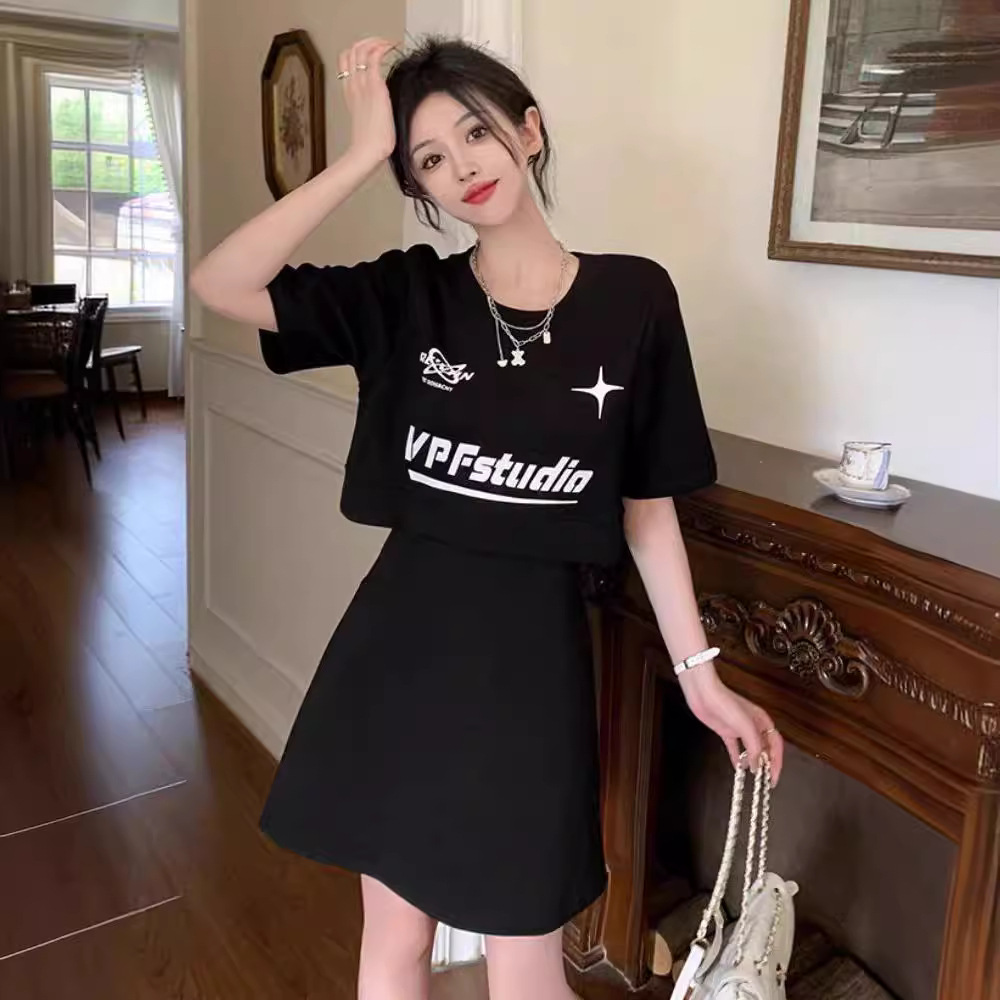 Picture of Plus Size Fat mm 2024 Summer Women's Skirt Small Fashion Casual Dress High Waist Slim Black A-Line Skirt