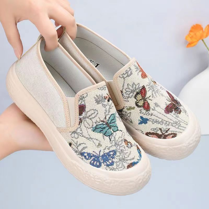 New Chinese Style Women's Canvas Shoes Fashionable All-match Casual Platform Slip-on Shoes for Students Chinese Style Single-layer Shoes