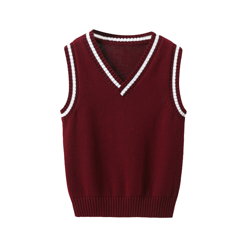 Picture of Children's Knitted Vest Spring & Fall Kindergarten Primary and Secondary School Uniforms Boys and Girls Pullover Preppy Style Sweater Vest