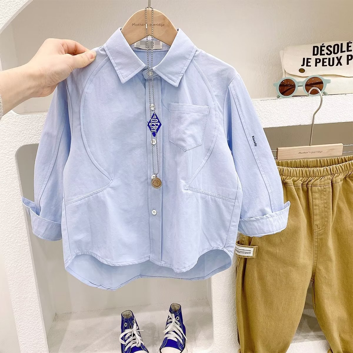 Picture of Boys' Shirt Spring and Autumn Handsome Children's Long-sleeved Shirt Baby's Spring 2023 New Style Fried Street Thin Children's Top
