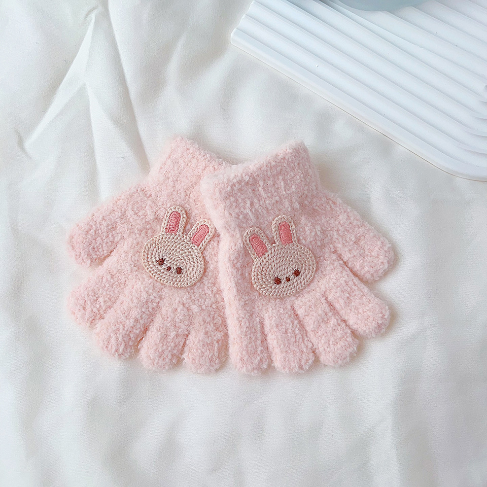 Picture of Korean cartoon children's warm gloves winter cold-proof granular velvet cute boys and girls knitted five fingers 1-3