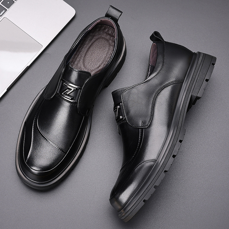 New First-Layer Cowhide Business Men's Shoes Commuter Thick-Soled Men's Leather Shoes Genuine Leather Casual Slip-On Shoes for Men