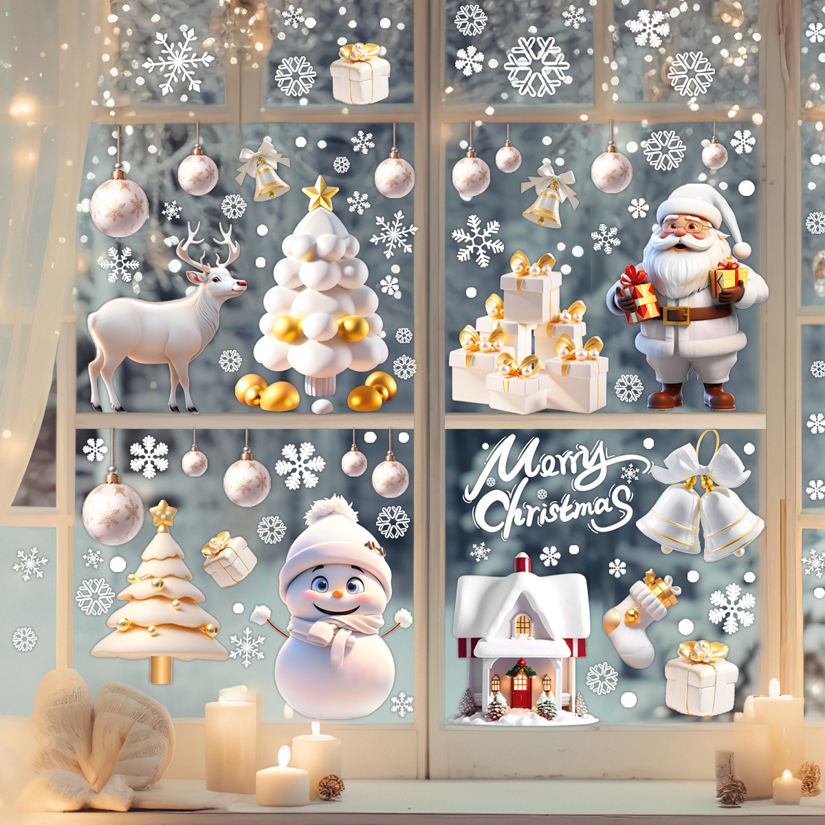 Christmas window stickers 2025 new electrostatic window glass stickers wall stickers snowflake old man cute Christmas stickers