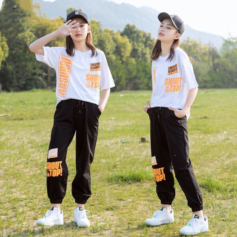 Girls' Summer Outfit 2025 Summer Clothing Children's Sportswear 14-Year-Old Girls' Fashionable 0.75kg Piece Set Short-Sleeved