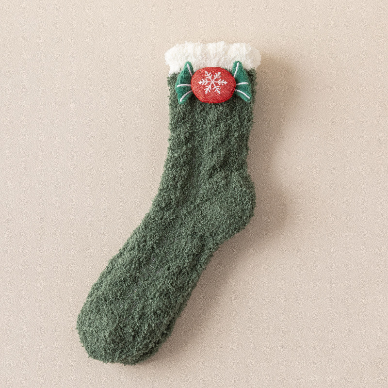 Picture of Coral Velvet Socks Women's Mid-tube Socks Autumn and Winter Home Japanese Cute Moon Socks fleece-lined Thickened Warm Christmas Socks
