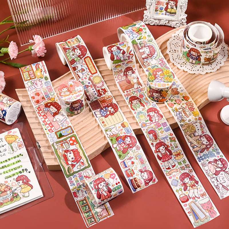 Picture of Sugar Doudou Series Special Oil Tape Cartoon Girl's Heart Hand Account Material and Paper Free Cutting DIY Decorative Stickers