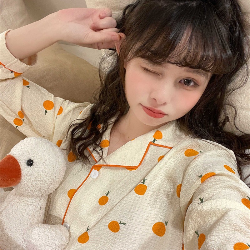 South Korea pajamas women's spring and autumn gauze long sleeve Korean style cute pink rabbit girl style outerwear home wear suit summer