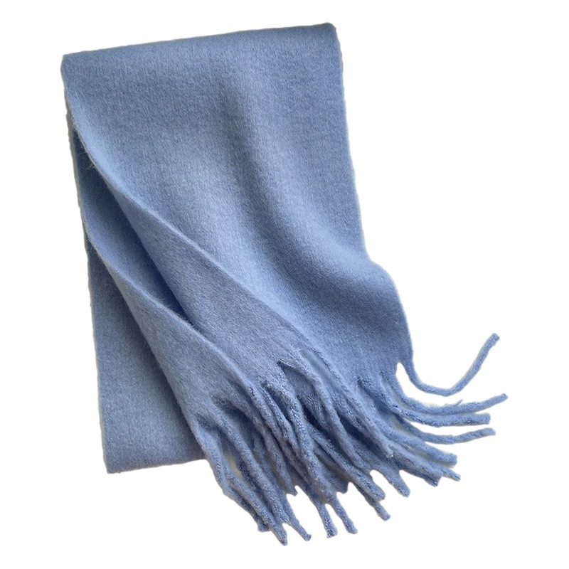 Picture of Winter monochrome plush heavy weight soft fluffy lazy wind solid color large pulled wool warm scarf for students couple