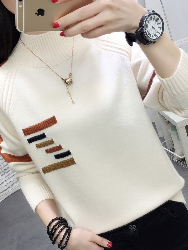 Picture of Women's Velvet Thickeneded Sweater Autumn and Winter 2024 New Half Turtleneck Popular Loose Western Style Top Knitted Bottoming Shirt