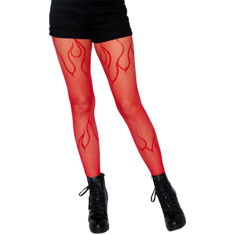 New flame fishnet stockings cross-border hot flame long tube pantyhose European and American nightclub style long tube flame stockings