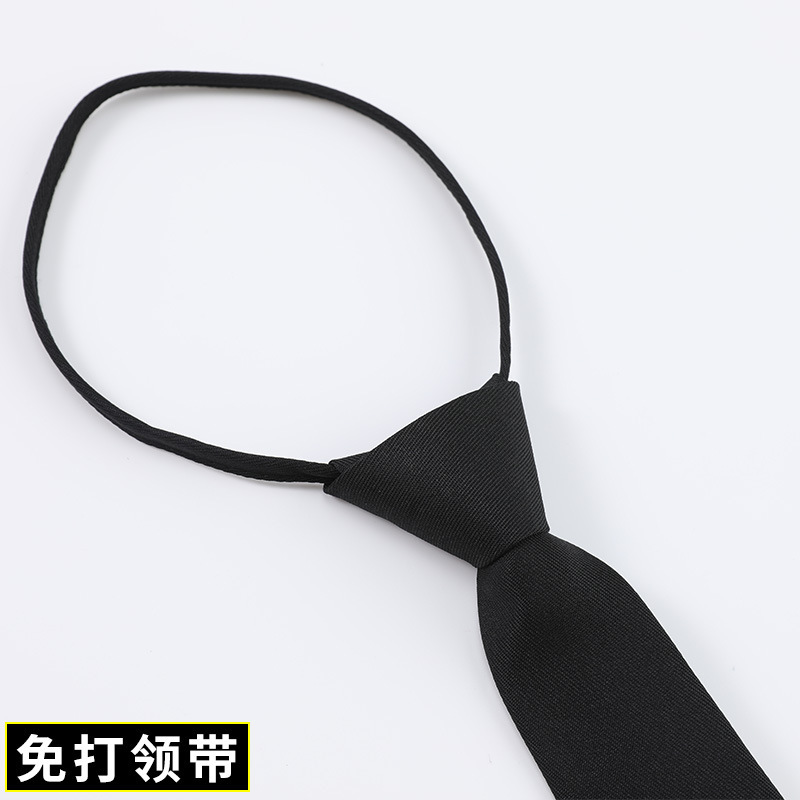 Picture of 5cm trendy casual Korean style narrow easy to pull lazy zipper tie men's formal wear business black solid color Student women