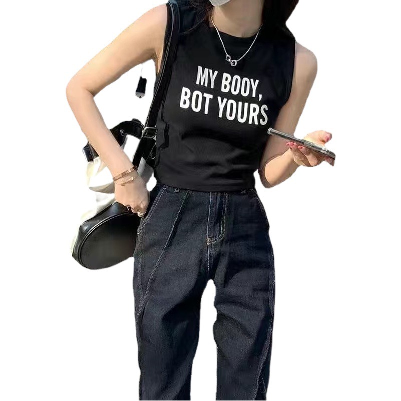 Jazz Base Top Women's Hot Girl Sling Outer Wear Printed Sweet and Hot Niche Summer Tight Inner Sleeveless Vest Trendy