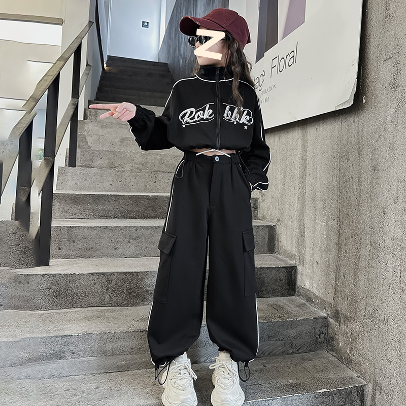 Girls' Autumn Long Sleeve Embroidered Jacket Pants Two-piece Set 2024 New Korean Sports suit