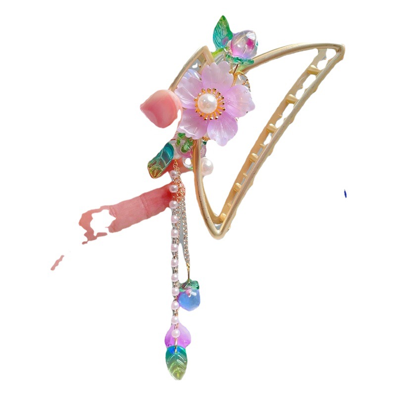 Picture of Ancient Style Hair Accessories for Children, Hanfu Hair Ornaments for Girls, Back-Of-Head Claw Clips, Chinese Style Pendant Hairpins, Butterfly