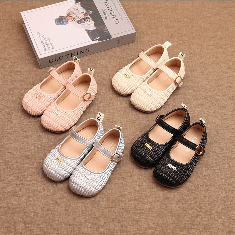 Korean Style Wrinkled Small Fragrant Children's Shoes 2025 Spring Girls' Small Leather Shoes Children's Princess Small Flats Baby Beanie Shoes