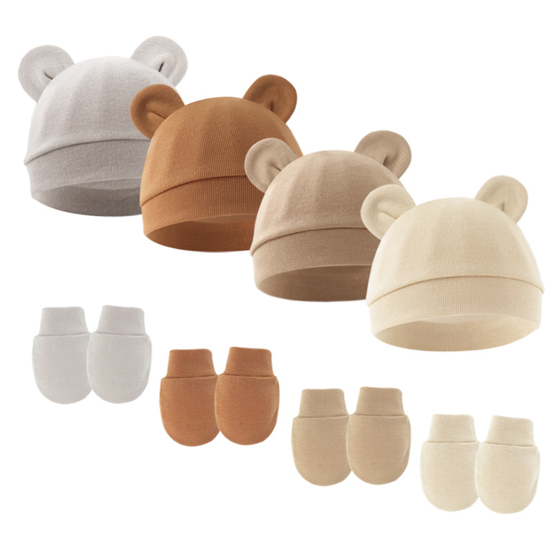 Picture of 2023 foreign trade baby pullover cap Mickey ears baby hat newborn tire cap anti-scratch gloves 2-piece set