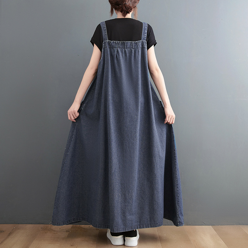 Picture of Plus Size Women's Clothing 2025 Spring and Summer New Suspender Long Skirt Loose Slimming Look Denim Suspender Skirt Large Hem Dress