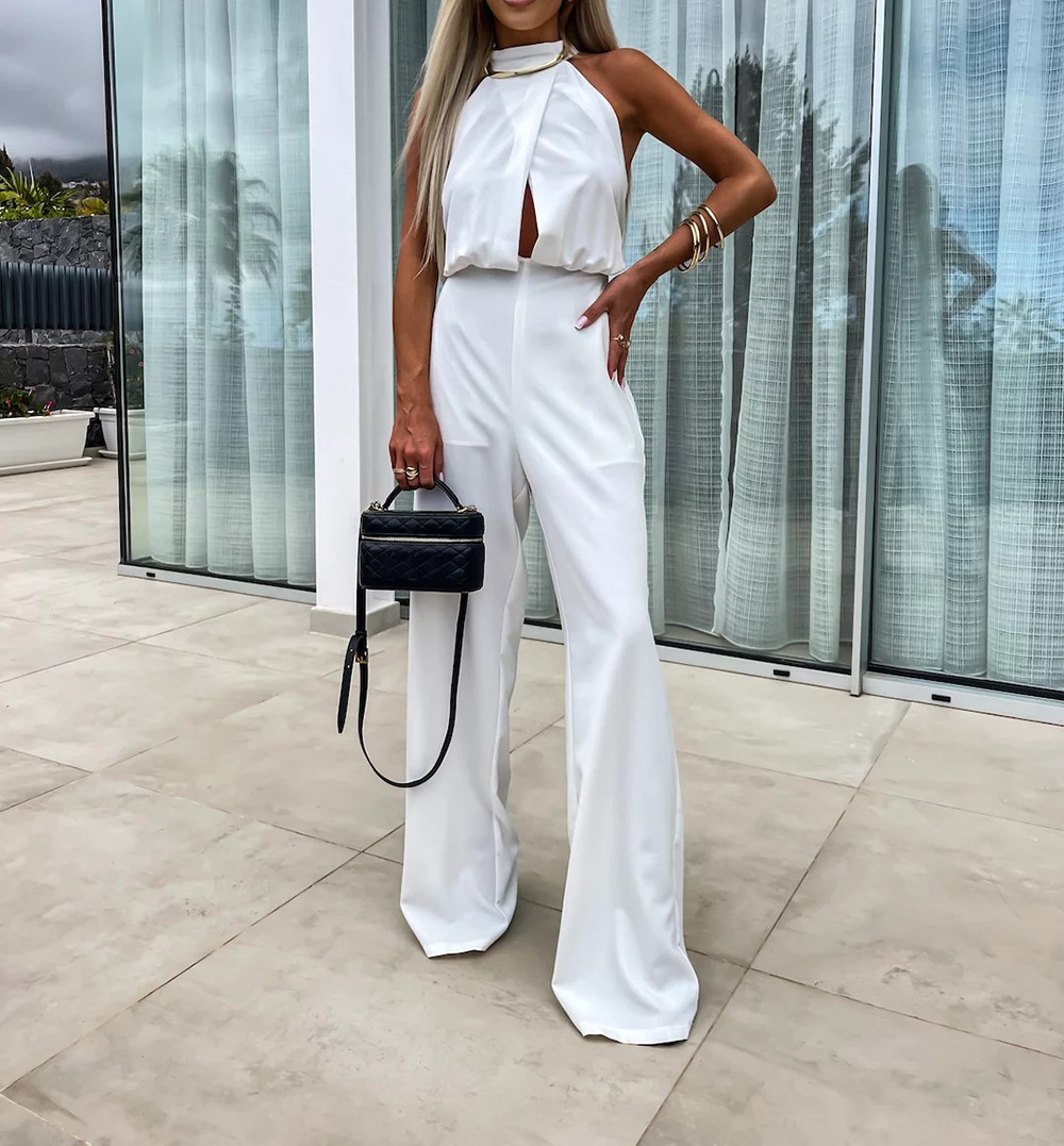 Picture of European and American Amazon Cross-border Summer Women's Half-high Neck High Waist Backless Sexy Fashion Straight-Leg in stock