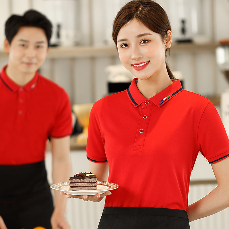 Picture of Catering Waiter Work Clothes Short-Sleeved T-Shirt Ice Silk Cotton Work Clothes Female Supermarket Burger Fast Food Restaurant Work Clothes Embroider