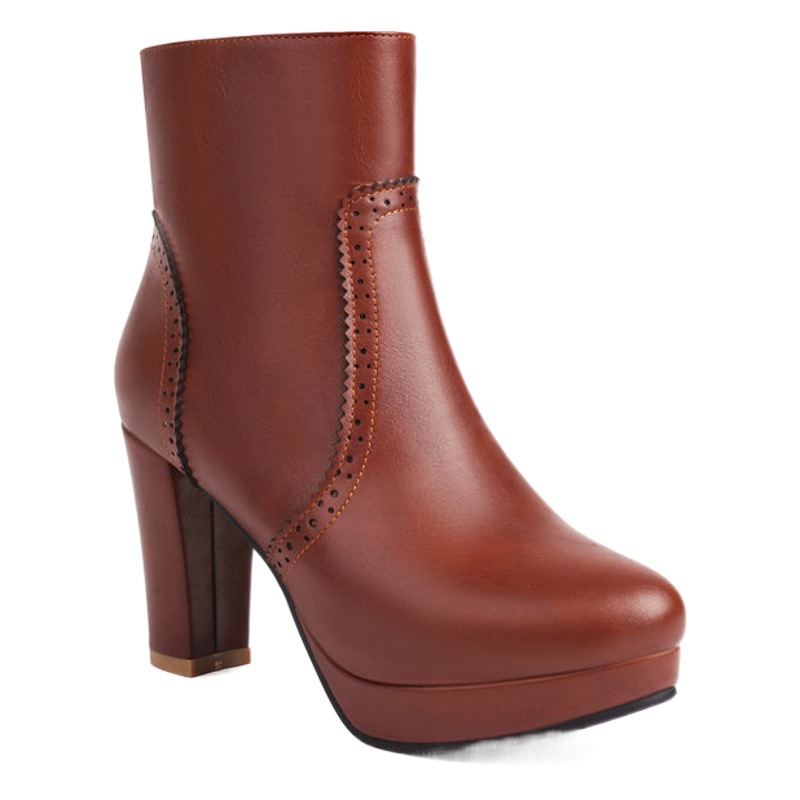 Women's short boots autumn and winter New style burnt thick heel high heel side zipper and ankle boots retro fashion Martin boots short boots
