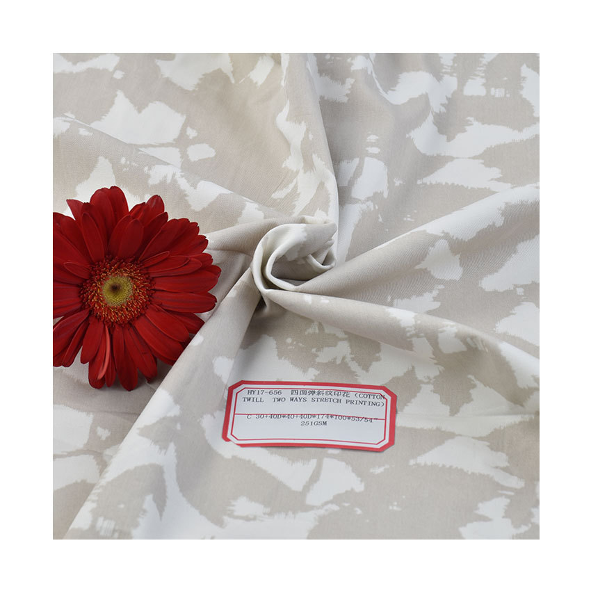 Woven 30 + 40D * 40 + 40D * 174*100 cotton four-sided elastic twill printing 96% cotton 4% spandex