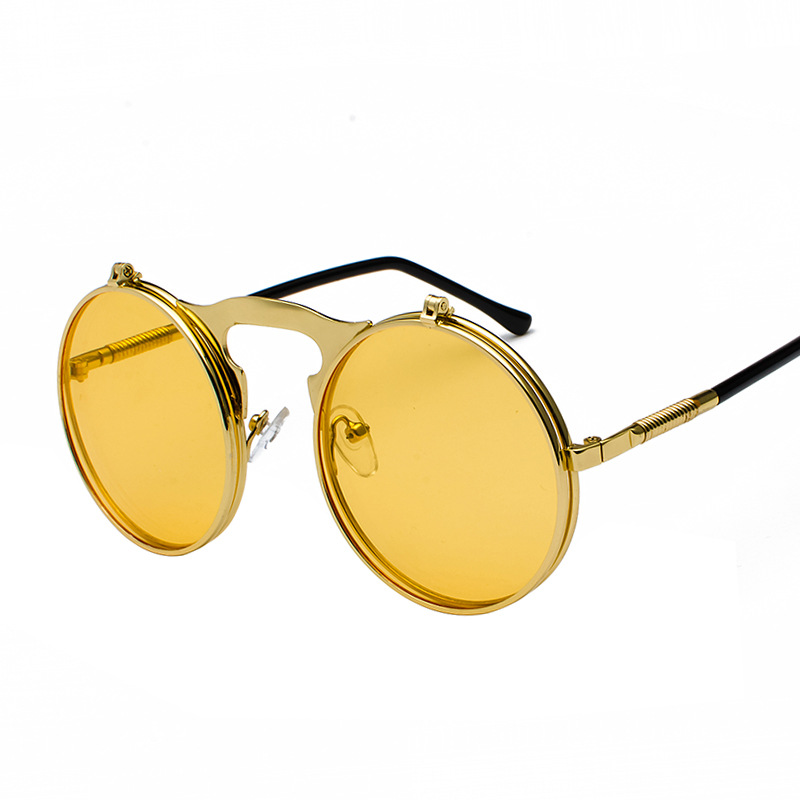 Picture of Jet 3057 Retro Metal Steampunk Flip Sunglasses Flip Sunglasses for Men and Women Trendy Round Frame Prince Mirror