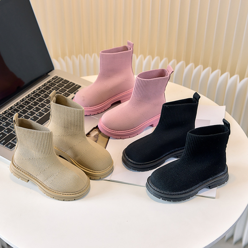 Children's Candy-Colored Thick-Soled Fly-Knit Boots 2025 Autumn New Women's Boots British Style Cross-Border Popular Kidsren's Boots