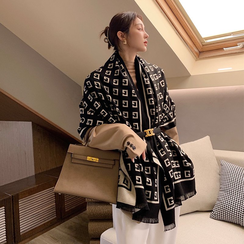 Picture of 2024 New Fashionable Big-Name Versatile Orange High-End Wool Cashmere Shawl Scarf for Women Winter Dual Use