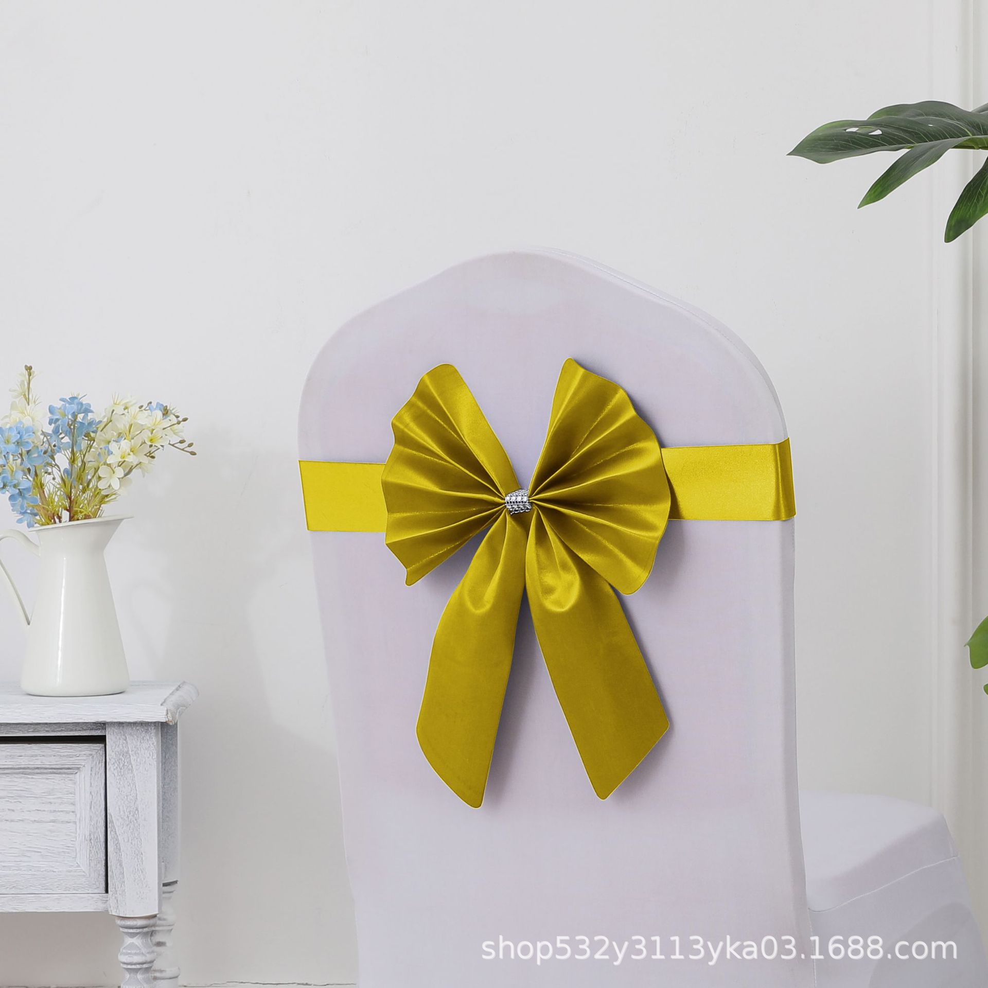 Picture of Chair Back Flower Bow Stretch Free Wedding Wedding Banquet Hotel Hotel Chair Cover Decoration Diswashable Ribbon Ribbon