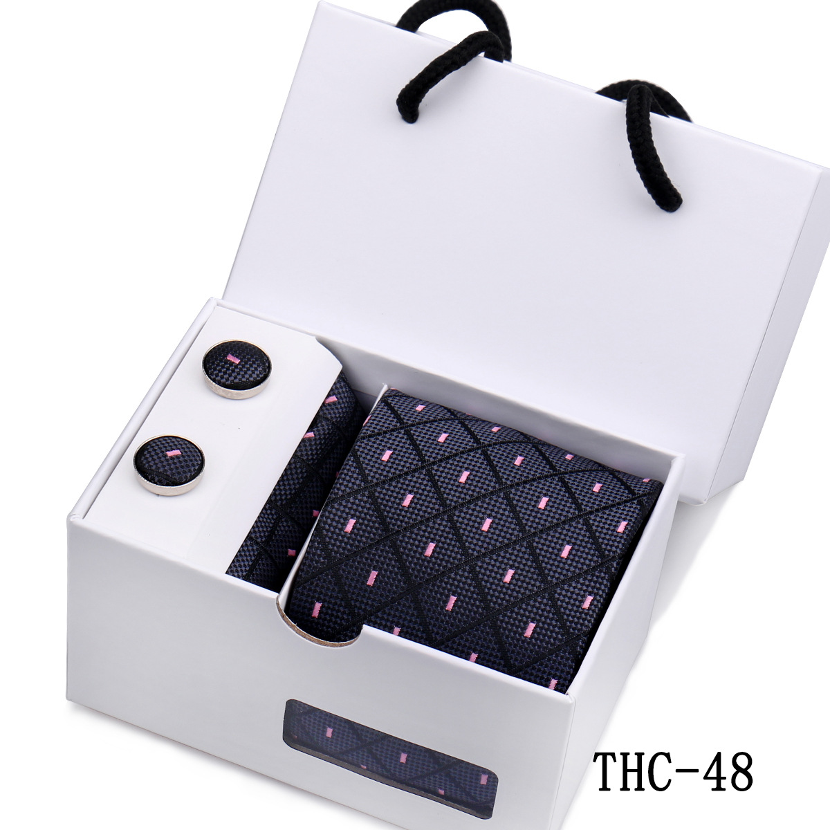 Picture of Men's Tie High Sense Gift Box 3 Pieces suit Business Dress Wedding Plaid Red Black Long Tie Shengzhou