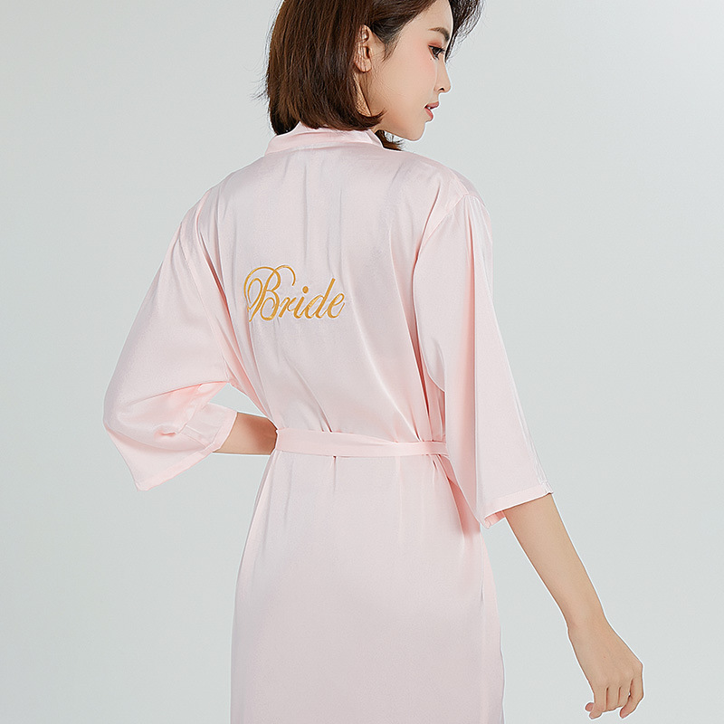 Picture of bride Gown morning Gown Lady nightgown wedding makeup bridesmaid group wedding kimono imitation silk satin bathrobe