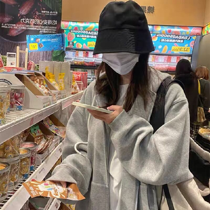 Picture of Fleece-lined thickened sweater New loose oversize sweater cardigan zipper couple coat women's new early spring and autumn