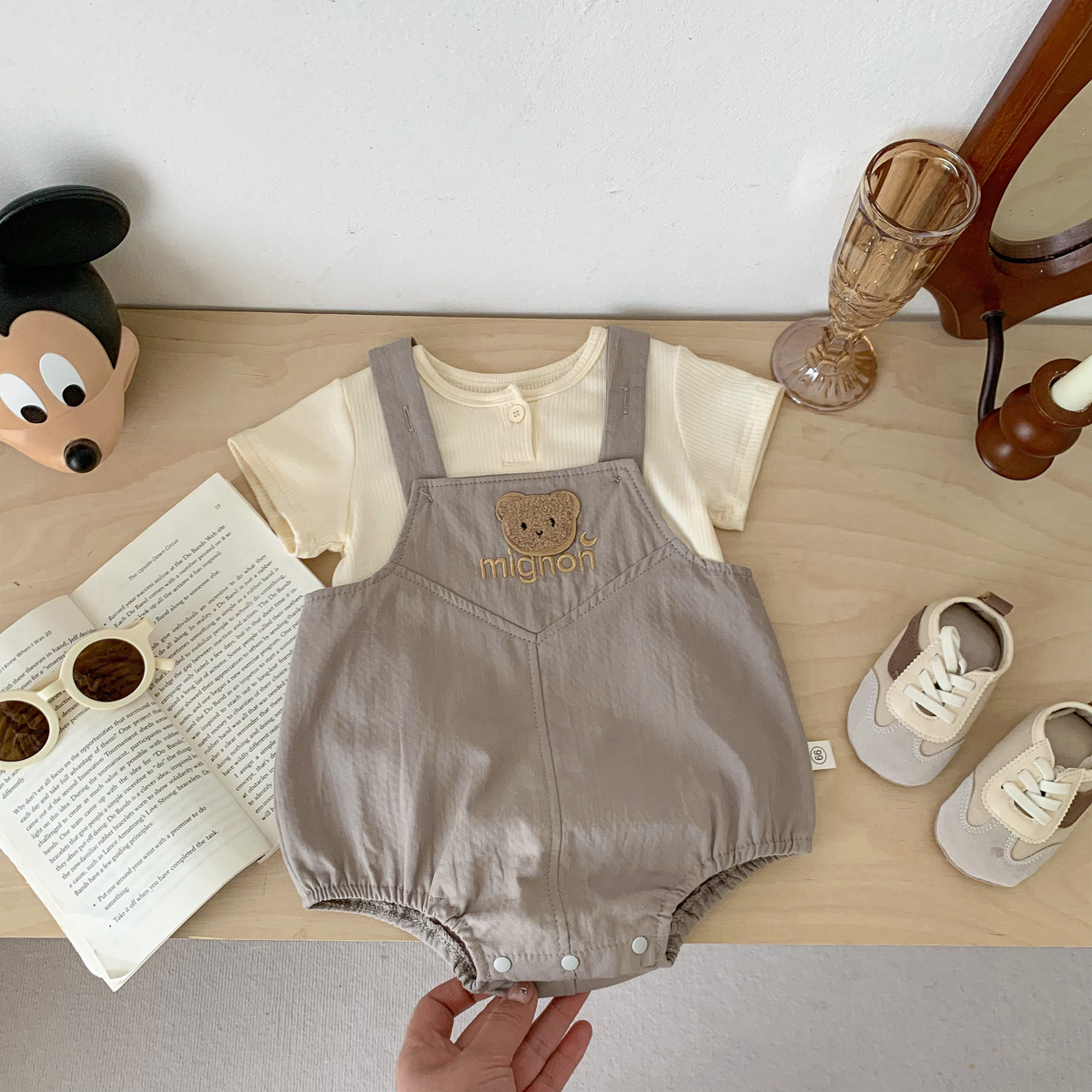 Picture of Iine Korean Style Baby Men and Women Summer Short-sleeved Bag Fat Clothes Baby Jumpsuit Strap T-shirt Two-piece Triangle Haggit Clothes