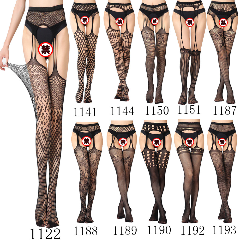 Picture of Sexy Underwear Lace Transparent Strap Net Stockings Black Sexy Free Waist Fishing Net Stockings Non-slip Garter Belt Europe and America