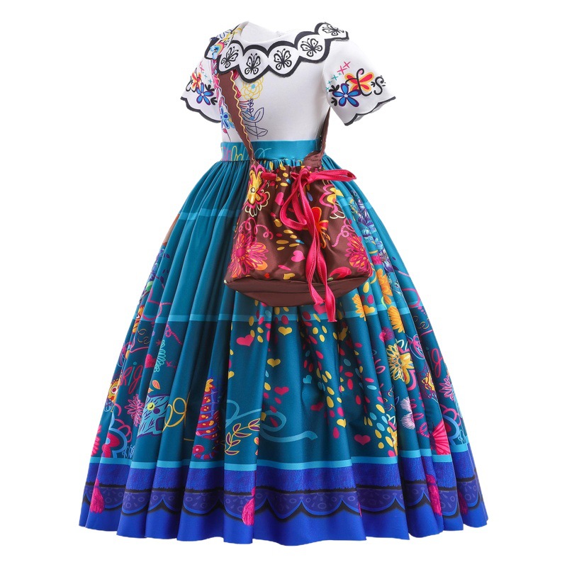 European and American Cross-border Magic Full House Encanto Dress with Bag Halloween cosplay Performance Dress Princess Dress