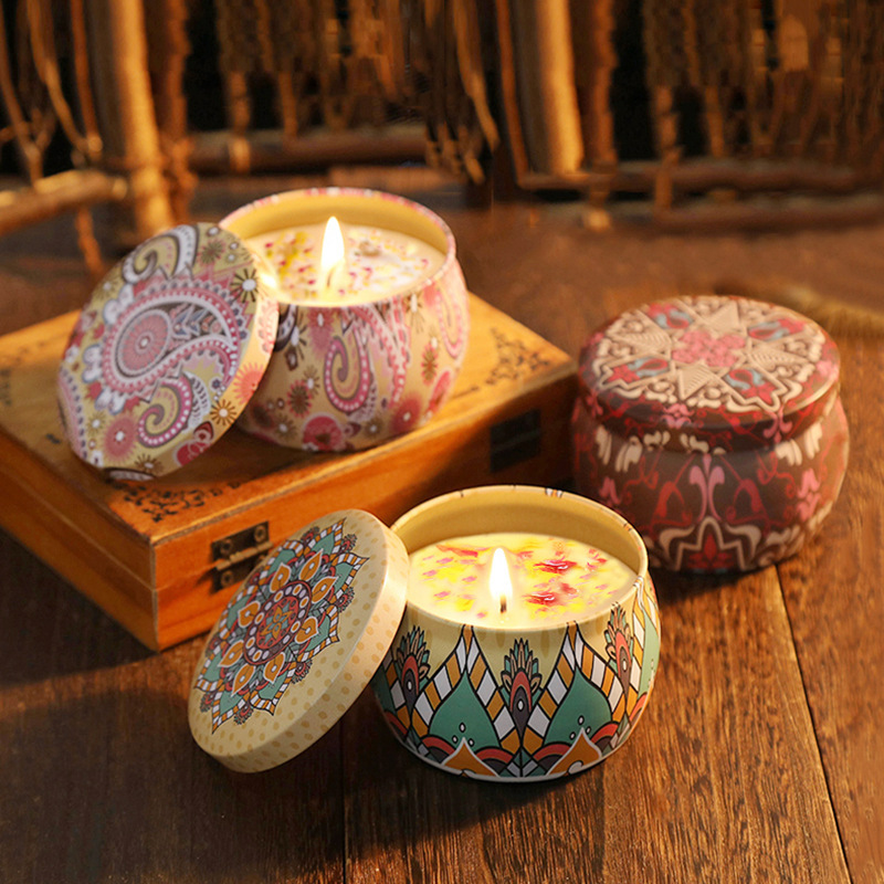 Scented Candle Home Soy Wax Natural Petal Fragrance Holiday Decoration Small Round Candle Romantic Birthday Gift