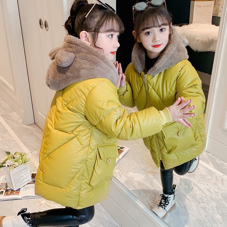 Picture of Women's Children's Clothing Winter Korean Style Cotton-padded Coat Mid-length Little Girl's Cute Cotton-padded Coat Thickened Warm-keeping Casual Cotton-padded Coat for Children